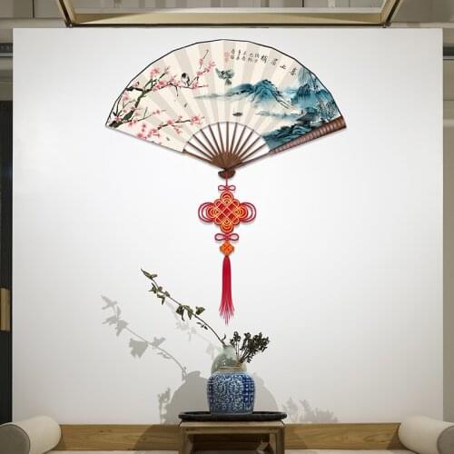 Creative Retro Fan Wall Sticker Ink Painting Art Decal Chinese Style Living Room Office Study Home Decor Posters Vinyl Wallpaper