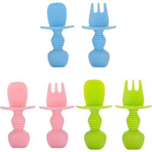 2pcs Baby Feeding Spoon Soft Safe Eating Training Spoon Organic Soft Tip Spoon BPA Free Food Grade Materia Handle Toddlers