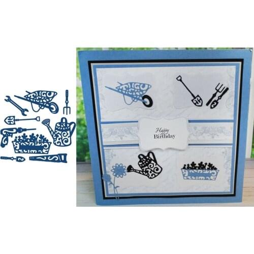Metal Cutting Dies Gardening Tool Set Shovel Shower Flower Saw Wrench Trolley For DIY Scrapbooking Album Cards Making Craft 2019
