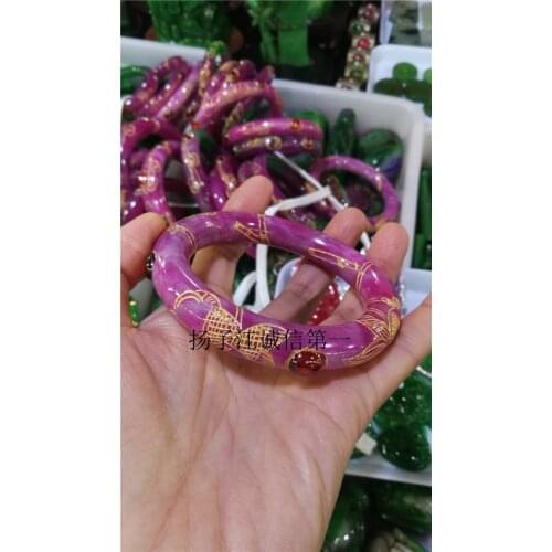 Natural violet colour Mosaic ice through jade jade egg noodle new bracelet purple jade bracelet round bar