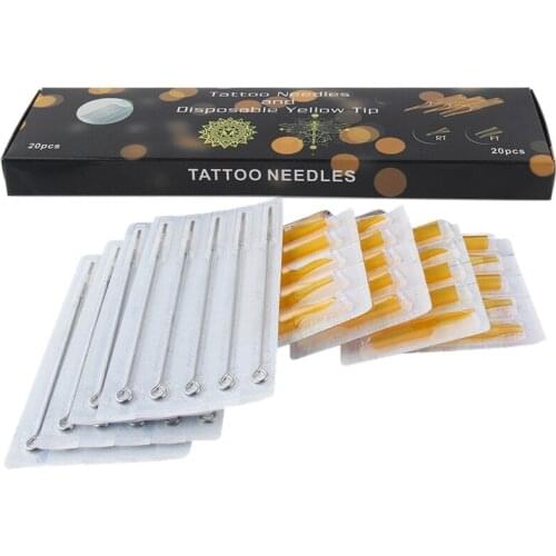 20Pcs Stainless Steel Tattoo Needles Set With 20Pcs Disposable Tattoo Tips Tubes Set Sterile Nozzle Semi-Permanent Rl/Rt