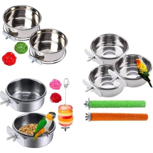 Stainless Steel Bird Feeder Set Parrot Feeding Dish Cups Food Water Bowls Bird Food Holder for Cages Small Animals Feeding