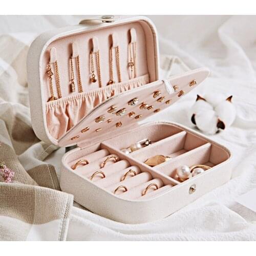 2021 New Double-Layer Jewelry Organizer Display Case PU Leather Jewelry Storage Box Portable Necklace Earrings Rings Jewelry Box