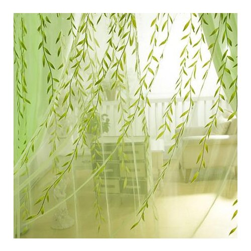 Pastoral Green Willow Printed Modern Tulle Curtains For Living Room Bedroom Voile Sheer Curtains For Window Tulle Curtains Drap