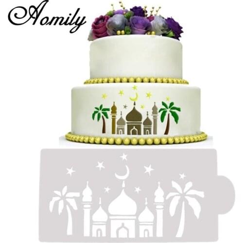 Aomily Plastic Castle Cake Stencil Airbrush Painting Art Mold Cookies Fondant Molds DIY Cake Mousse Brim Decorating Tool