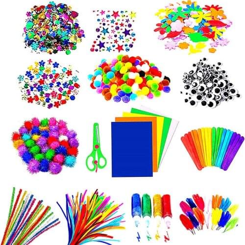 Plush Sticks Wool Pompoms Materials DIY Art Craft Kit for Kids Chenille Pipe Cleaners Children DIY Toys Doll Craft Supplies