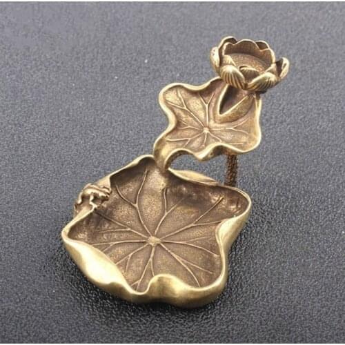 Incense Burner Stand Ornaments Tea Pet Antique Solid Copper Frog Lotus Brass Lotus Leaf Reflux Incense Burner Decoration Pool