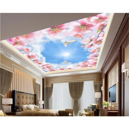 Beibehang Custom beautiful fashion wall paper romantic sky flower blue sky white sky zenith murals papel de parede 3d wallpaper