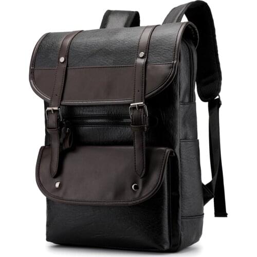 Backpack mens leather Korean student schoolbag mens fashion trend travel large-capacity backpack casual mens bag