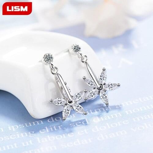 Newest Fashion 925 Sterling Silver Crystal Zircon Five Petal Flower Piercing Stud Earrings For Women
