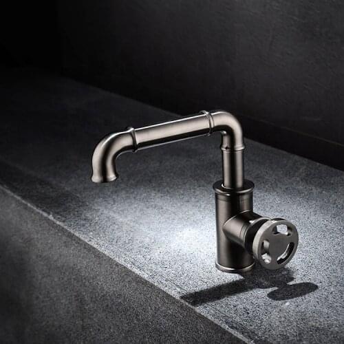 Gun grey Brass bathroom sink faucet Single handle Single hole cold hot water basin mixer faucet Top quality copper faucet