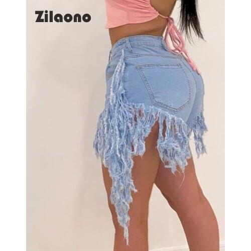 Women Low Waisted Shorts Stretch Side Bone Foot Mouth Long Tassel Butt Lift Shaping Fashion Booty Shorts Butt Lift Short Jeans