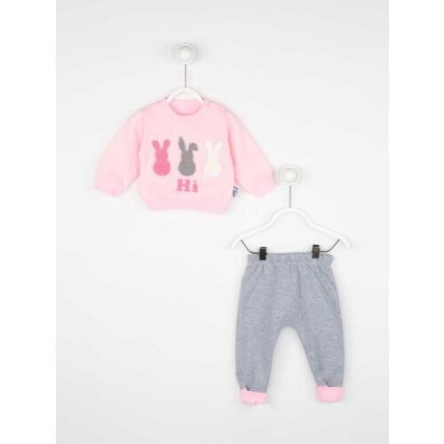 Pink Baby Girl Rabbit Vetch 2 Piece Set Tracksuit Bottom Wear Top Outfit Cotton Casual Casual Outfit Models