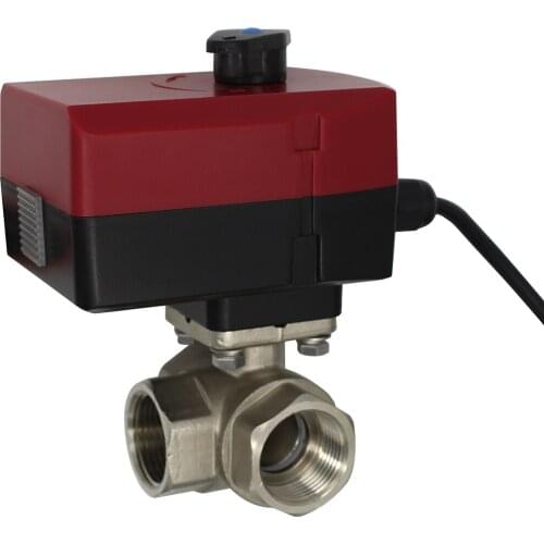 T Type - 3 Way motorised Valve Electric Ball Valve AC 24v 220v 3/4 1 1-1/4 inch
