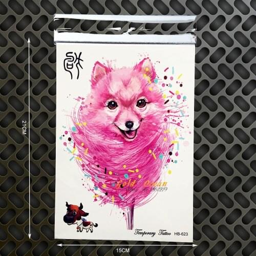 Pink Fox Temporary Tattoo Dog Designs Fake Flashh Tattoo Henna Paste 21x15CM WOmen Body Arm Tattoo Sleeve Cow Diy Tatoo Animal