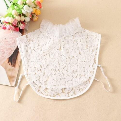 Linbaiway Vintage Lace Floral Embroidery Shirt Fake Collar for Women Ruffles Stand False Collar Half Shirt Detachable Collar