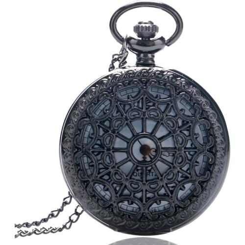 YISUYA Vintage Black Spider Web Antique Porket Watch Hollow Pattern Cover Bronze Watches Men Women Pendant Nacklace Best Gifts