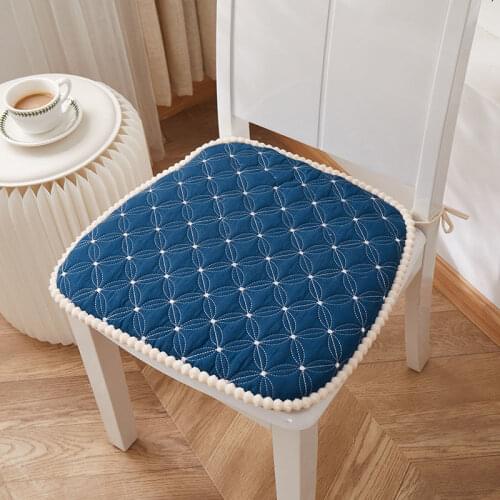 Four Seasons Universal Removable Washable Dining Chair Cushion Thicken Quilted Solid Color Home Strapping Non-slip Durable Mats