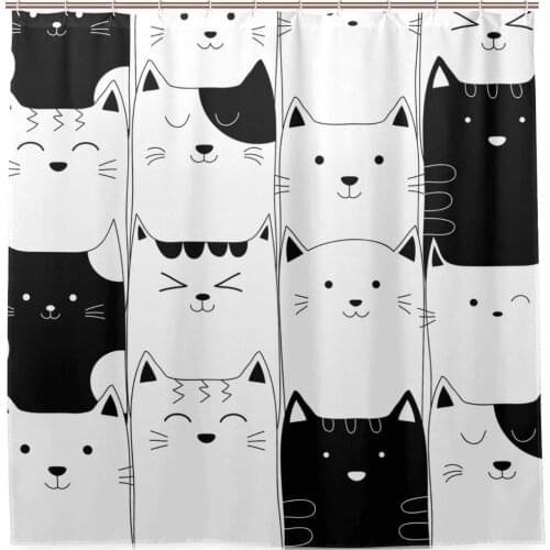 Cute Cat Kitten Concise Smile Q Version Special Childish 3D Digital Printing Design Shower Curtain