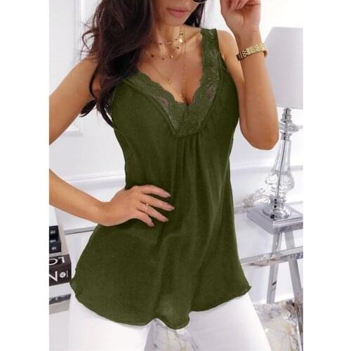 S-5XL Plus Size 2021 Summer Fashion Tops for Ladies Solid Color Sleeveless T-shirts Sexy & Club Lace Deep V-neck Women Shirts