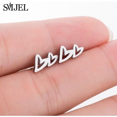 SMJEL Stainless Steel Heart Earrings Fashion Jewelry Stud Earrings For Women Jewelry Earrings 2018 Women Accessories Brincos
