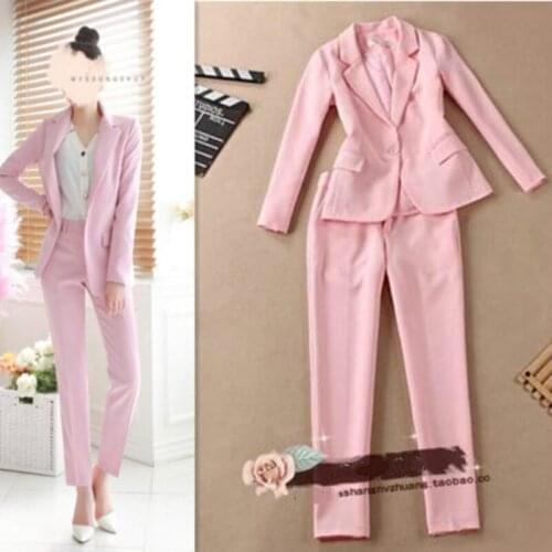 Pink suitNew Fall Fashion Suit Female Career Suit Jacket and Long Sections Temperament Casual Two-piece Pants Women Trouser Set