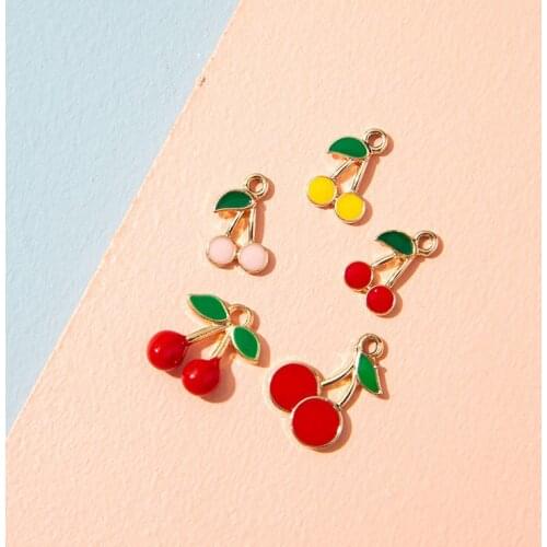 10Pcs Enamel Gold Color Cherry Charm Pendant for Jewerly DIY Making Bracelet Women Necklace Earrings Accessories Findings Craft