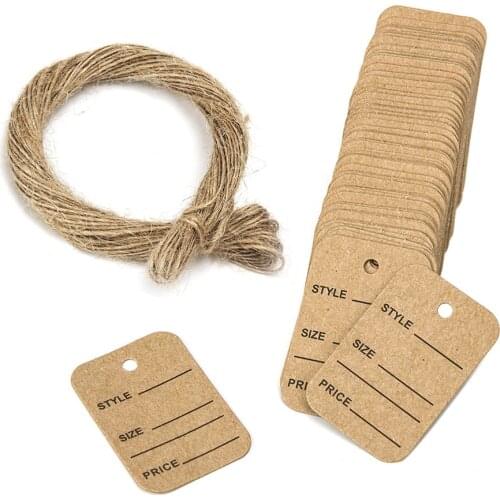 100pcs/set Kraft Paper Hanging Tags 'Style/Size/Price' Hemp Rope Blank Label Rectangle Package Cards White/Black Gift Wrap Note