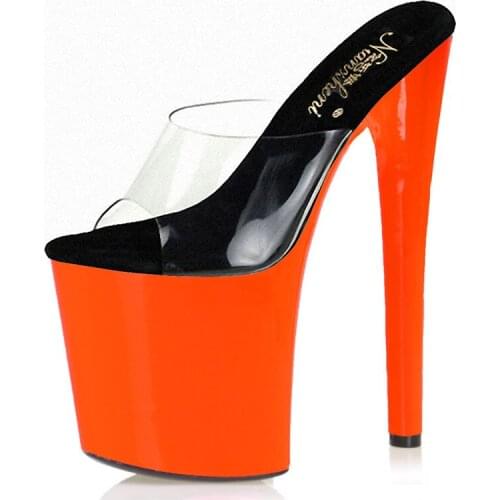 20CM Orange Cross Nightclub Party Sexy Fetish Pole Dance Shoes Party High Models Platform Slippers Women Stripper Heels Open Toe