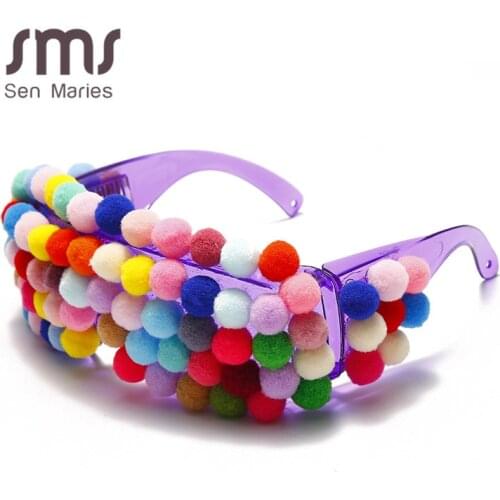 2020 Winter Ladies Romantic Pompon Ball Punk Glasses Women Luxury Fashion Oversized Steampunk Goggle Sunglasses Colorful Shades