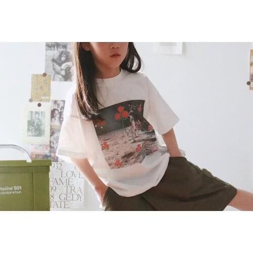 2021 Kids tees universe floral pattern white T-shirt size 100-170