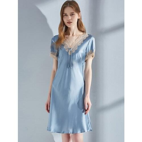 2021 New Women 100% Real Silk Nightgowns for Summer Luxury Pure Silk Sleep Dress Night Skirt for Ladies Home Clothes Sleepwear