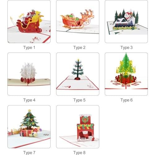 3D Pop Up Christmas Card Greeting Cards with Envelope Xmas Tree Snow Pattern Santa Cards New Year Gift Party Wedding Decoration