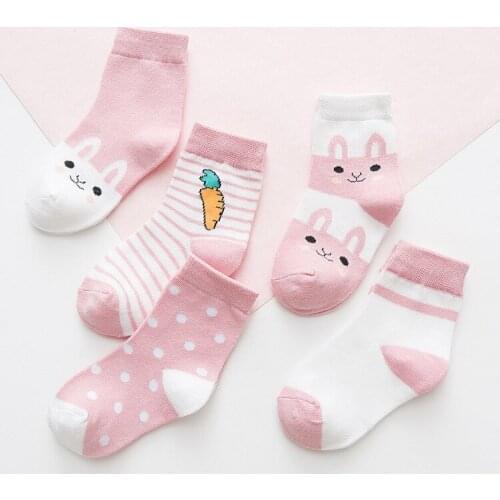 5 Pairs/Lot Childrens Socks for Girls Boys Cotton Fashion Baby Little Cartoon Cat Carrot Socks Children Clothes Accessories