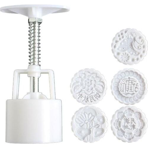 5pcs Hand Press Cookie Stamp Moon Cake Decor Mould Barrel Mooncake Mold 125g DIY