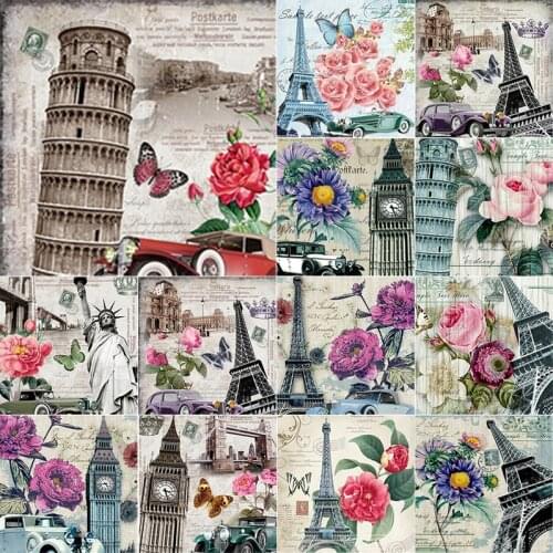 5D DIY Diamond Painting Iron Tower Diamond Embroidery Flower Cross Stitch Full Square Round Drill Crafts Manual Home Decor Gift