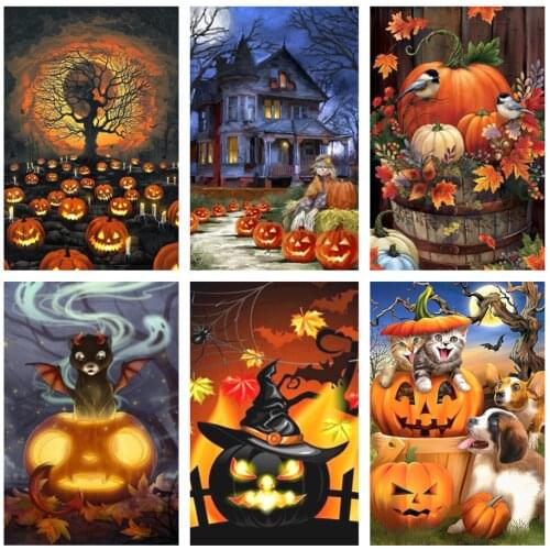 DIY Diamond Painting Halloween Full Round Drill Cartoon Horror Embroidery Mosaic Cross Stitch Kit Pumpkin Picture Home Decor