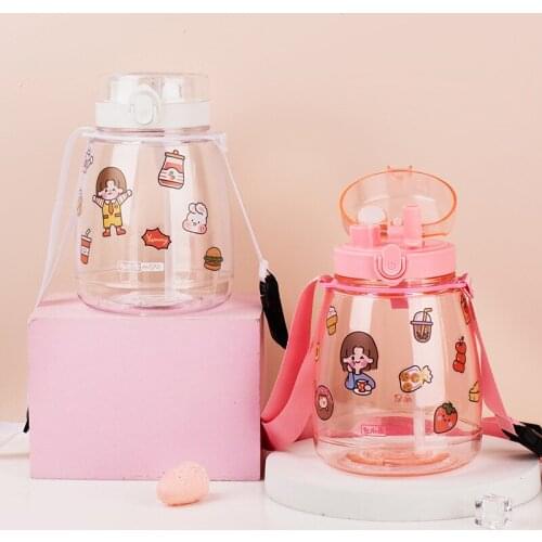 Large Kettle Outdoor Sports Water Bottle With Strap 1300ML High Temperature Resistant Plastic Cup With Straw And Large Capacity
