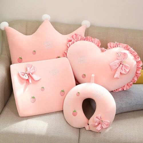 Baby Plush Toy Cartoon Crown Heart Shape Pillow Pink Cushion Gift Birthday Party Room Decoration Boy Girls Travel Lumbar Support
