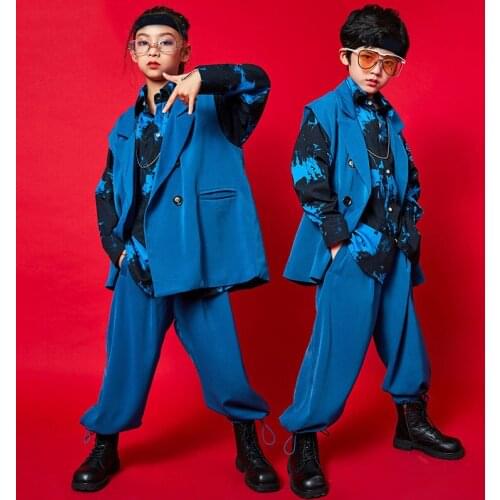 ChildrenS Jazz Dance Costumes Boys Hip-Hop Street Dance Clothes Blue Suit Ballroom Dancing Clothes Girls Stage Outfits DQS6264