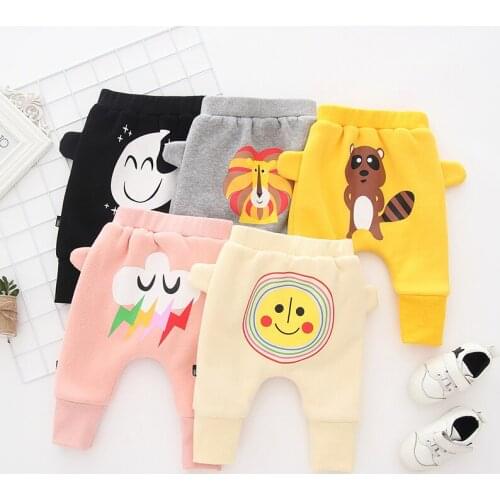 Kid Boy And Girl Pants Warm Cotton Fashion Casual Cute Cartoon Baby All-Match Newborn Pants For Children 0-36 Month
