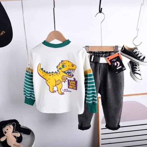 2021 New Cartoon Dinosaur Suit Cotton Kids T-Shirts And Pants Two-piece Children Clothing Set 2-7Years Fahion Girl Boys Sets