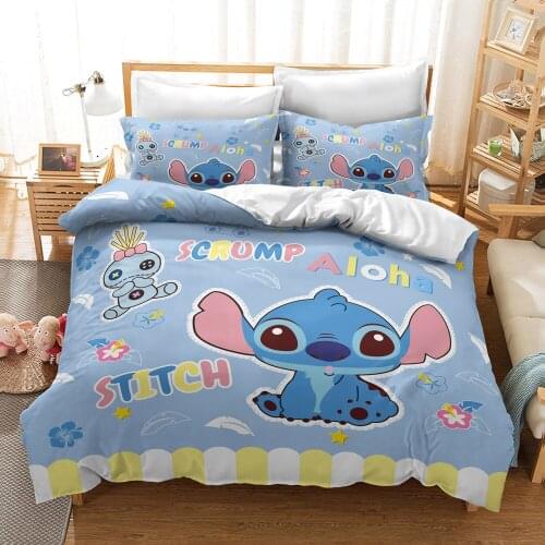 Stitch Bedding Set Cartoon Bedspread Single Twin Full Queen King Size Bedclothes Childrens Boy Bedroom Bed Set