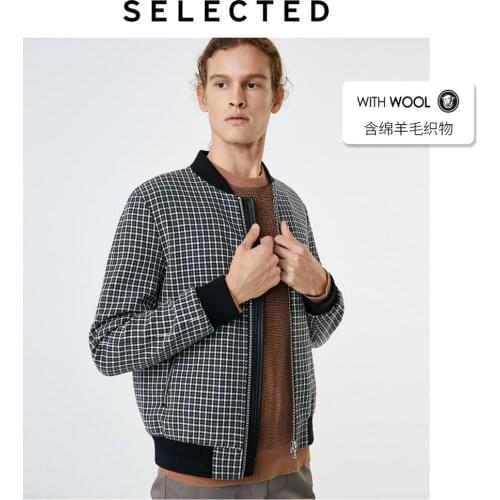 SELECTED Mens Woolen Checked Baseball Straight Plaid Collar Jacket S|419427521