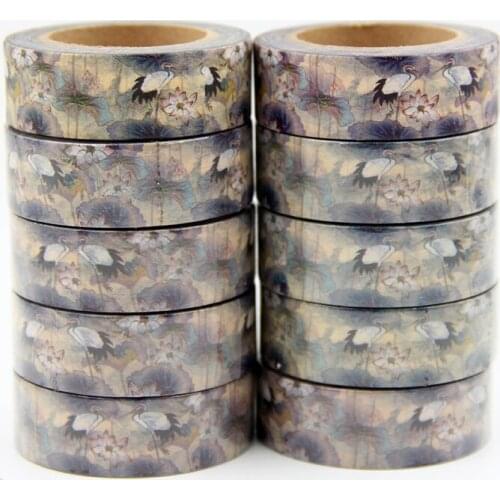 10pcs/lot 15MM*10M Red-crowned crane Washi Tape Japanese Paper DIY Planner Masking Tape Decorative Stationery