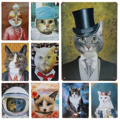 Cute Cat Cartoon Plates Metal Sign Wall Plaque Tintin Metal Home Decor Vintage Tin Signs Pub Home Bar Decorative 30X20cm