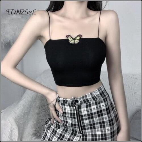 Fashion Trend Women Halloween Butterfly Embroidery Crop Vest Top Casual Summer Stylish Ladies Clubwear Camisole Tank Sun-Tops