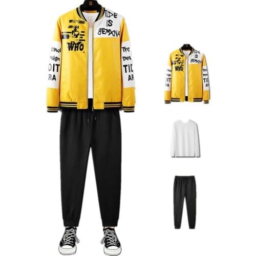 Mens 3 Piece Suits Stand Collar Short Leather Jacket Bomber Jacket Outdoor Warm Coat Joggers Pants Crewneck Sweatshirt