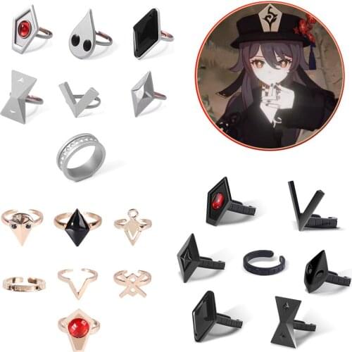 7Pcs Game Genshin Impact Hutao Cosplay Rings Vintage Open Adjustable Unisex Finger Ring For Men Women Props Jewelry Accessories