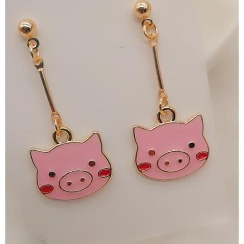 New cute dripping oil pink pig earrings cute pig earrings anime cartoon jewelry